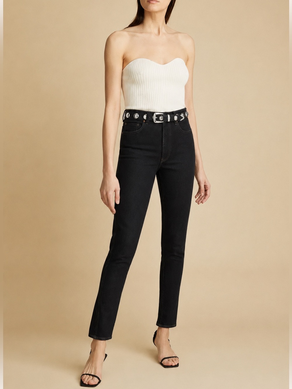 KHAITE Vanessa High-Rise Slim Straight Jeans in Washed Black — Size 27
